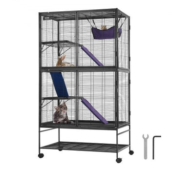 64.6" Rolling Metal Ferret Cage, Large 4-Tier Cage, Small Animal Cage with Ramps & Tray, Easy to Set up for Pet Rats, Hamster, Guinea Pig, Chinchilla, Squirrel, Hedgehogs, Bunny