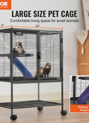 34" Rolling Metal Ferret Cage, Large 2-Tier  Cage, Small Animal Cage with Ramps & Tray, Easy to Set up for Pet Rats, Hamster, Guinea Pig, Chinchilla, Squirrel, Hedgehogs, Bunny