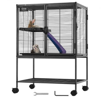 34" Rolling Metal Ferret Cage, Large 2-Tier  Cage, Small Animal Cage with Ramps & Tray, Easy to Set up for Pet Rats, Hamster, Guinea Pig, Chinchilla, Squirrel, Hedgehogs, Bunny