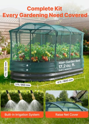 Galvanized Raised Garden Bed, 6 x 3 x 1 ft, with Self Watering System and Mesh Cover, Oval Metal Planter Box Kit Outdoor, Rustproof Alu-Zinc, for Planting Flowers Fruits Vegetables, Dark Gray