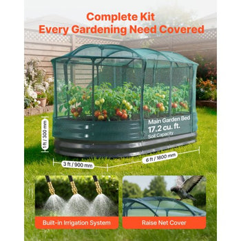 Galvanized Raised Garden Bed, 6 x 3 x 1 ft, with Self Watering System and Mesh Cover, Oval Metal Planter Box Kit Outdoor, Rustproof Alu-Zinc, for Planting Flowers Fruits Vegetables, Dark Gray