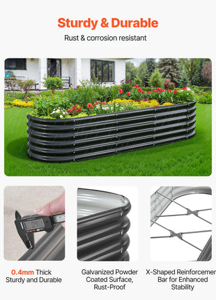 Metal Raised Garden Bed, 6.56 x 1.97 x 1.4 ft Oval Outdoor Galvalume Planter Garden Box, Open Bottom Design, Large Planter Raised Bed for Growing Vegetables, Flowers, Succulents, Dark Gray
