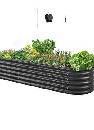 Metal Raised Garden Bed, 6.56 x 1.97 x 1.4 ft Oval Outdoor Galvalume Planter Garden Box, Open Bottom Design, Large Planter Raised Bed for Growing Vegetables, Flowers, Succulents, Dark Gray