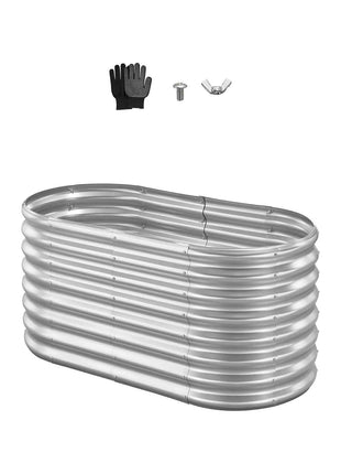 Metal Raised Garden Bed, 4 x 2 x 2 ft Oval Outdoor Galvanized Planter Garden Box, Open Bottom Design, Large Planter Raised Bed for Growing Vegetables, Flowers, and Succulents, Galvanized Color