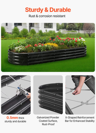 Metal Raised Garden Bed, 8 x 2 x 1 ft Oval Outdoor Galvanized Planter Garden Box, Open Bottom Design, Large Planter Raised Bed for Growing Vegetables, Flowers, Herbs, and Succulents, Dark Gray