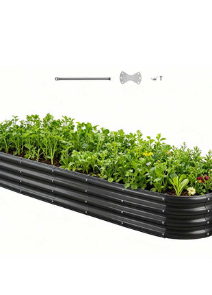 Metal Raised Garden Bed, 8 x 2 x 1 ft Oval Outdoor Galvanized Planter Garden Box, Open Bottom Design, Large Planter Raised Bed for Growing Vegetables, Flowers, Herbs, and Succulents, Dark Gray