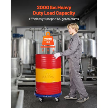 55 Gallon Drum Dolly, 2000 lbs Load Capacity, Heavy-Duty Barrel Dolly with Cross Braces and 4 Swivel Caster Wheels, Non Tipping Hand Truck Capacity Dollies for Warehouse Drum Handling, Blue