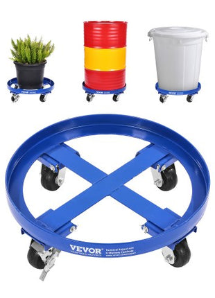 55 Gallon Drum Dolly, 2000 lbs Load Capacity, Heavy-Duty Barrel Dolly with Cross Braces and 4 Swivel Caster Wheels, Non Tipping Hand Truck Capacity Dollies for Warehouse Drum Handling, Blue