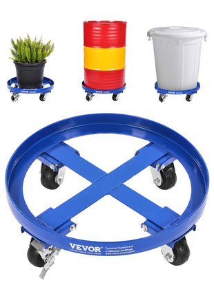 55 Gallon Drum Dolly, 2000 lbs Load Capacity, Heavy-Duty Barrel Dolly with Cross Braces and 4 Swivel Caster Wheels, Non Tipping Hand Truck Capacity Dollies for Warehouse Drum Handling, Blue