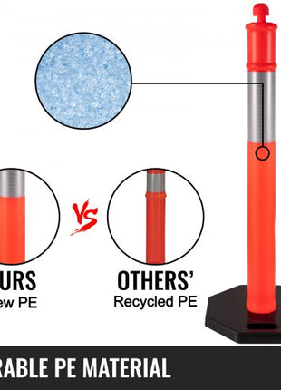 5Pack Delineator Posts 44 Inch Height, Orange PE Delineator Post Kit 10 inch Reflective Band, Traffic Delineator Posts with Rubber Base 16 inch for Construction Sites, Facility Management etc.