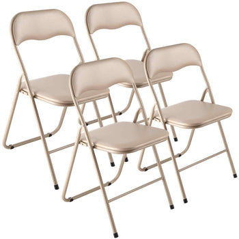 4 Pack Folding Chairs, Foldable Leather Chairs with Heavy Duty Metal Frame & Padded Cushion, Portable Folding Card Table Chairs, Stackable Seats for Home, Yard, Garden, Parties, Events, Khaki