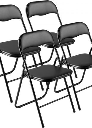 4 Pack Folding Chairs, Foldable Leather Chairs with Heavy Duty Metal Frame & Padded Cushion, Portable Folding Card Table Chairs, Stackable Seats for Home, Yard, Garden, Parties, Events, Black