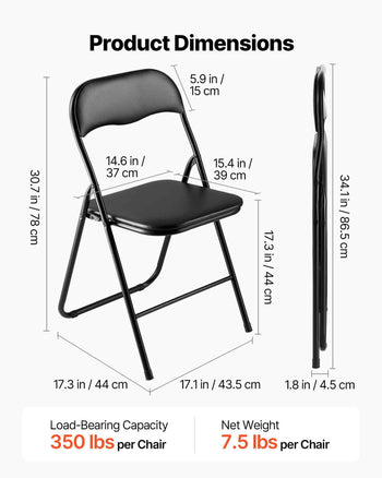 4 Pack Folding Chairs, Foldable Leather Chairs with Heavy Duty Metal Frame & Padded Cushion, Portable Folding Card Table Chairs, Stackable Seats for Home, Yard, Garden, Parties, Events, Black