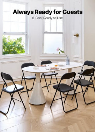 6 Pack Folding Chairs, Foldable Leather Chairs with Heavy Duty Metal Frame & Padded Cushion, Portable Folding Card Table Chairs, Stackable Seats for Home, Yard, Garden, Parties, Events, Black