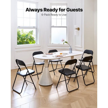 6 Pack Folding Chairs, Foldable Leather Chairs with Heavy Duty Metal Frame & Padded Cushion, Portable Folding Card Table Chairs, Stackable Seats for Home, Yard, Garden, Parties, Events, Black