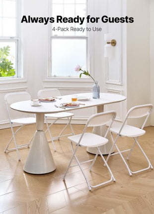 4 Pack Folding Chairs, Foldable Plastic Chairs with Heavy Duty Metal Frame, Portable Folding Card Table Chairs, Stackable Indoor Outdoor Seats for Home, Yard, Garden, Parties, Events, White