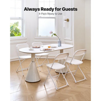 4 Pack Folding Chairs, Foldable Plastic Chairs with Heavy Duty Metal Frame, Portable Folding Card Table Chairs, Stackable Indoor Outdoor Seats for Home, Yard, Garden, Parties, Events, White