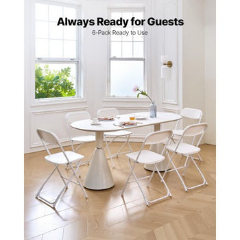 6 Pack Folding Chairs, Foldable Plastic Chairs with Heavy Duty Metal Frame, Portable Folding Card Table Chairs, Stackable Indoor Outdoor Seats for Home, Yard, Garden, Parties, Events, White