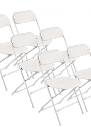 6 Pack Folding Chairs, Foldable Plastic Chairs with Heavy Duty Metal Frame, Portable Folding Card Table Chairs, Stackable Indoor Outdoor Seats for Home, Yard, Garden, Parties, Events, White