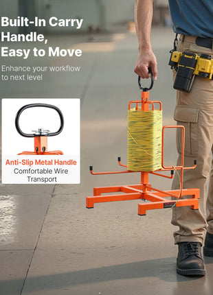 Cable Dispenser, Floor or Stud Mounted, Wire Spool Rack, Portable Wire Rack Dispenser with Anti-Slip Metal Handle for Wiring Transport, Swivel Eyelet, for Electrical, Industrial and Retail Use