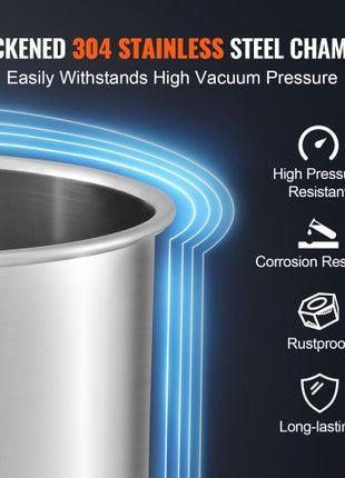 5 Gallon Vacuum Chamber, Upgraded Tempered Glass Lid Vacuum Degassing Chamber, 304 Stainless Steel Chamber, for Stabilizing Wood, Resin Degassing, Silicone Degassing and Plaster Degassing