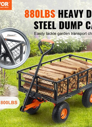 Garden Cart, Sturdy Metal Construction with Simple Assembly, Versatile Dump Cart with Dual-Function Handle, Heavy-Duty Garden Wagon, 880 lbs Load Capacity, 10" Wheels