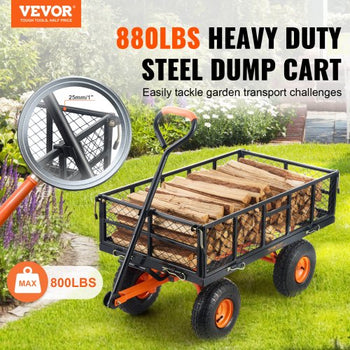 Garden Cart, Sturdy Metal Construction with Simple Assembly, Versatile Dump Cart with Dual-Function Handle, Heavy-Duty Garden Wagon, 880 lbs Load Capacity, 10" Wheels