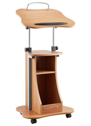 Podium Stand, 43-Inch Wooden Lectern, Portable Laptop Desk with Lockable Wheels, Wide Reading Surface and Open Storage Area, Adjustable Height and Angle, for Speeches, Lectures, or Presentations