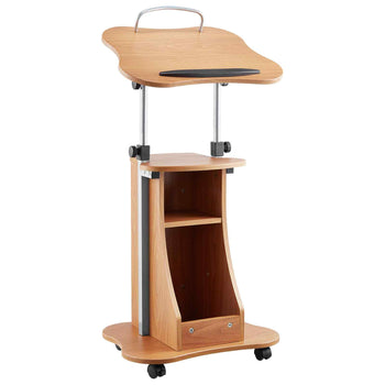 Podium Stand, 43-Inch Wooden Lectern, Portable Laptop Desk with Lockable Wheels, Wide Reading Surface and Open Storage Area, Adjustable Height and Angle, for Speeches, Lectures, or Presentations