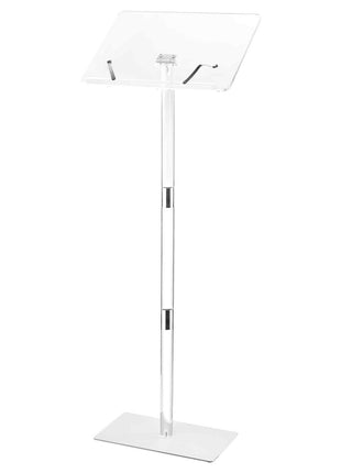 Podium Stand, 43-Inch Acrylic Lectern, Portable Laptop Desk with Wide Reading Surface, Book Clips, Adjustable Angle, Floor-Standing, for Classroom, Wedding, Conference, Lecture and Concert