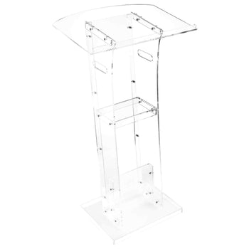 Podium Stand, 43-Inch Acrylic Lectern, Portable Laptop Desk with Wide Reading Surface and Storage Shelf, Book Stopper, Floor-Standing, for Classroom, Wedding, Conference, Lecture and Concert