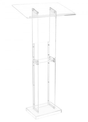Podium Stand, 50-Inch Acrylic Lectern, Portable Laptop Desk with Wide Reading Surface and Storage Shelf, Book Stopper, Floor-Standing, for Classroom, Wedding, Conference, Lecture and Concert