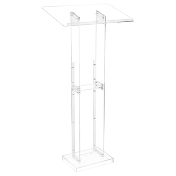 Podium Stand, 50-Inch Acrylic Lectern, Portable Laptop Desk with Wide Reading Surface and Storage Shelf, Book Stopper, Floor-Standing, for Classroom, Wedding, Conference, Lecture and Concert