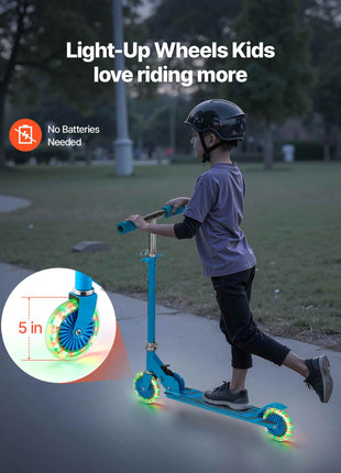 Kick Scooter for Kids Ages 3+, 2-Wheel Toddler Scooter with Light-Up Wheels, Adjustable Height Handlebar, Wide Anti-Slip Deck, Foldable Lightweight Frame for Boys & Girls up to 110 lbs, Blue