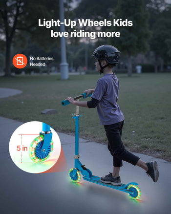 Kick Scooter for Kids Ages 3+, 2-Wheel Toddler Scooter with Light-Up Wheels, Adjustable Height Handlebar, Wide Anti-Slip Deck, Foldable Lightweight Frame for Boys & Girls up to 110 lbs, Blue