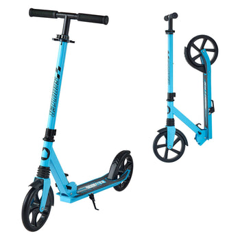Kick Scooter for Kids Ages 8+, Teens & Adults, 2-Wheel Toddler Scooter with Adjustable Height Handlebar, Wide Anti-Slip Deck, Foldable Lightweight for Boys & Girls up to 220 lbs, Blue + Black