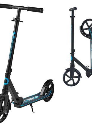 Kick Scooter for Kids Ages 8+, Teens & Adults, 2-Wheel Toddler Scooter with Adjustable Height Handlebar, Wide Anti-Slip Deck, Foldable Lightweight for Boys & Girls up to 220 lbs, Black + Blue