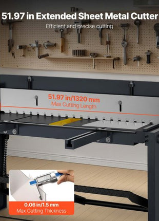 Foot Stomp Sheet Metal Shear, 52 in Width Manual Floor Shear, with Soild Steel Frame, Adjustable Blade Gap, Material Stops, Foot-Pedal Control for Cutting Steel, Copper, Rebar, and Aluminum