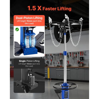Hydraulic Transmission Jack, 1322 lbs / 0.6 Ton Lifting Capacity Telescoping Transmission Jack with Foot Pedal, Dual Telescopic Trans, 34.6-69.3 in High Lifting Height, Garage/Shop Lift Hoist