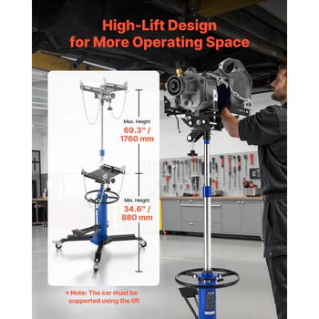 Hydraulic Transmission Jack, 1660 lbs / 0.75 Ton Lifting Capacity Telescoping Transmission Jack with Foot Pedal, 360° Swivel Wheel, 34.6-69.3 in High Lifting Height, Lift Hoist for Garage/Shop