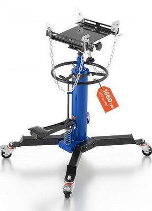 Hydraulic Transmission Jack, 1660 lbs / 0.75 Ton Lifting Capacity Telescoping Transmission Jack with Foot Pedal, 360° Swivel Wheel, 34.6-69.3 in High Lifting Height, Lift Hoist for Garage/Shop