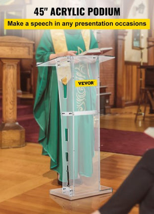 Acrylic Podium 45\" Tall Plexiglass Podium 26.8\"x15\" Table Acrylic Pulpits for Churches with 8 mm Thick Acrylic Board Acrylic Podiums and Lecterns Design for Lecture Recital Speech & Presentat