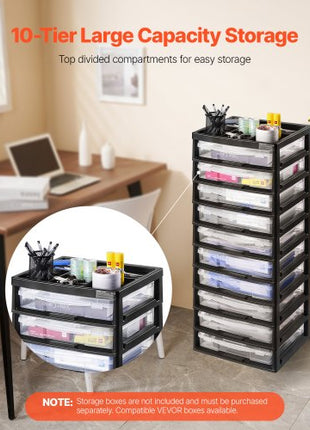 Plastic Storage Organizer, 10-Tier Large Capacity with Organizer Top, Black Frame Only, PP Material Multifunctional Scrapbook Storage, for Office Essentials Tools Arts and Crafts Supplies
