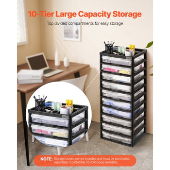 Plastic Storage Organizer, 10-Tier Large Capacity with Organizer Top, Black Frame Only, PP Material Multifunctional Scrapbook Storage, for Office Essentials Tools Arts and Crafts Supplies