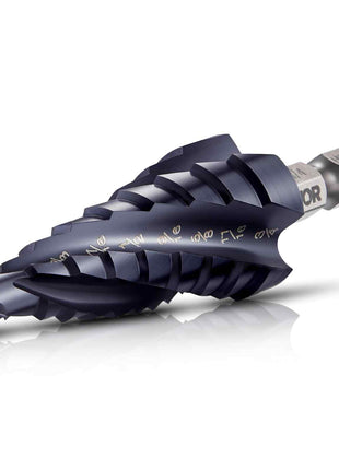 Step Drill Bit, 1/4 to 3/4 inch, 1/4 inch Hex Shank, TiAlN Coating Cobalt HSS High Speed Steel, Four Spiral Flute Step Bit for Metal, Stainless Steel, Aluminum, Wood, Plastic, Fiberglass