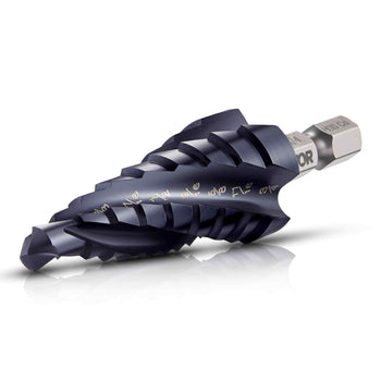 Step Drill Bit, 1/4 to 3/4 inch, 1/4 inch Hex Shank, TiAlN Coating Cobalt HSS High Speed Steel, Four Spiral Flute Step Bit for Metal, Stainless Steel, Aluminum, Wood, Plastic, Fiberglass