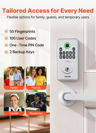 Fingerprint Door Lock Set, Electronic Biometric Deadbolt Keyless Entry Door Lock with Handle, Pioneering Easy-Grip Design, Auto Locking, One-Time Code, Anti-Peeking Password, for Home, Silver