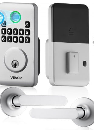 Fingerprint Door Lock Set, Electronic Biometric Deadbolt Keyless Entry Door Lock with Handle, Pioneering Easy-Grip Design, Auto Locking, One-Time Code, Anti-Peeking Password, for Home, Silver