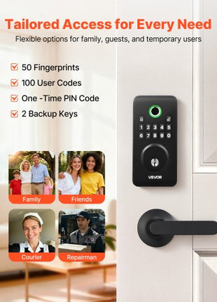 Fingerprint Door Lock Set, Electronic Biometric Deadbolt Keyless Entry Door Lock with Handle, Pioneering Easy-Grip Design, Auto Locking, One-Time Code, Anti-Peeking Password, Matte Black