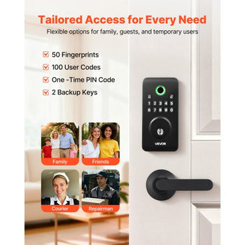 Fingerprint Door Lock Set, Electronic Biometric Deadbolt Keyless Entry Door Lock with Handle, Pioneering Easy-Grip Design, Auto Locking, One-Time Code, Anti-Peeking Password, Matte Black